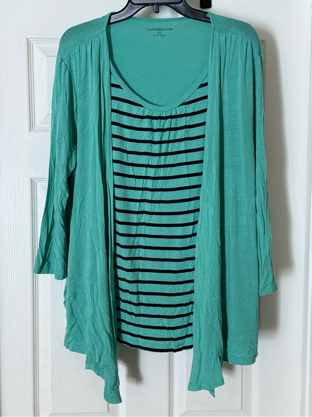 croft & barrow Aqua Open-Front Cardigan with attached shirt.